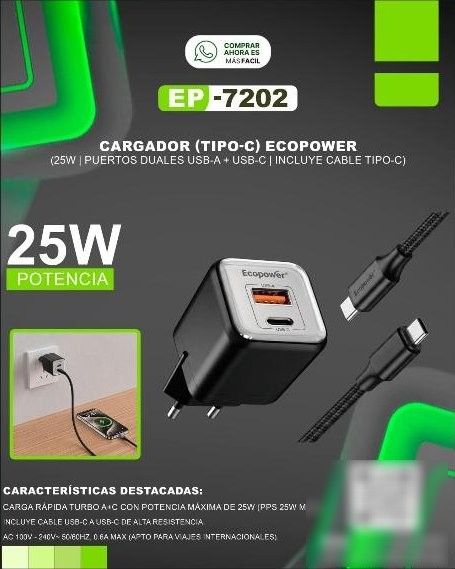 Cargador Ecopower Tipo-C 25W (con Cable Tipo-C)