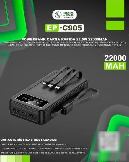Powerbank Ecopower 22000mAh con Carga Solar