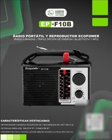 Radio Portátil Ecopower 4 Bandas con Bluetooth y MP3