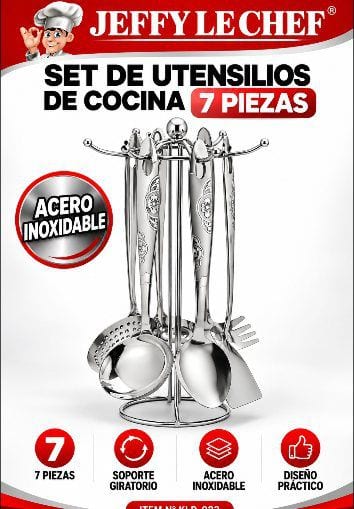 Set de Utensilios de Cocina 7 Piezas con Soporte Giratorio