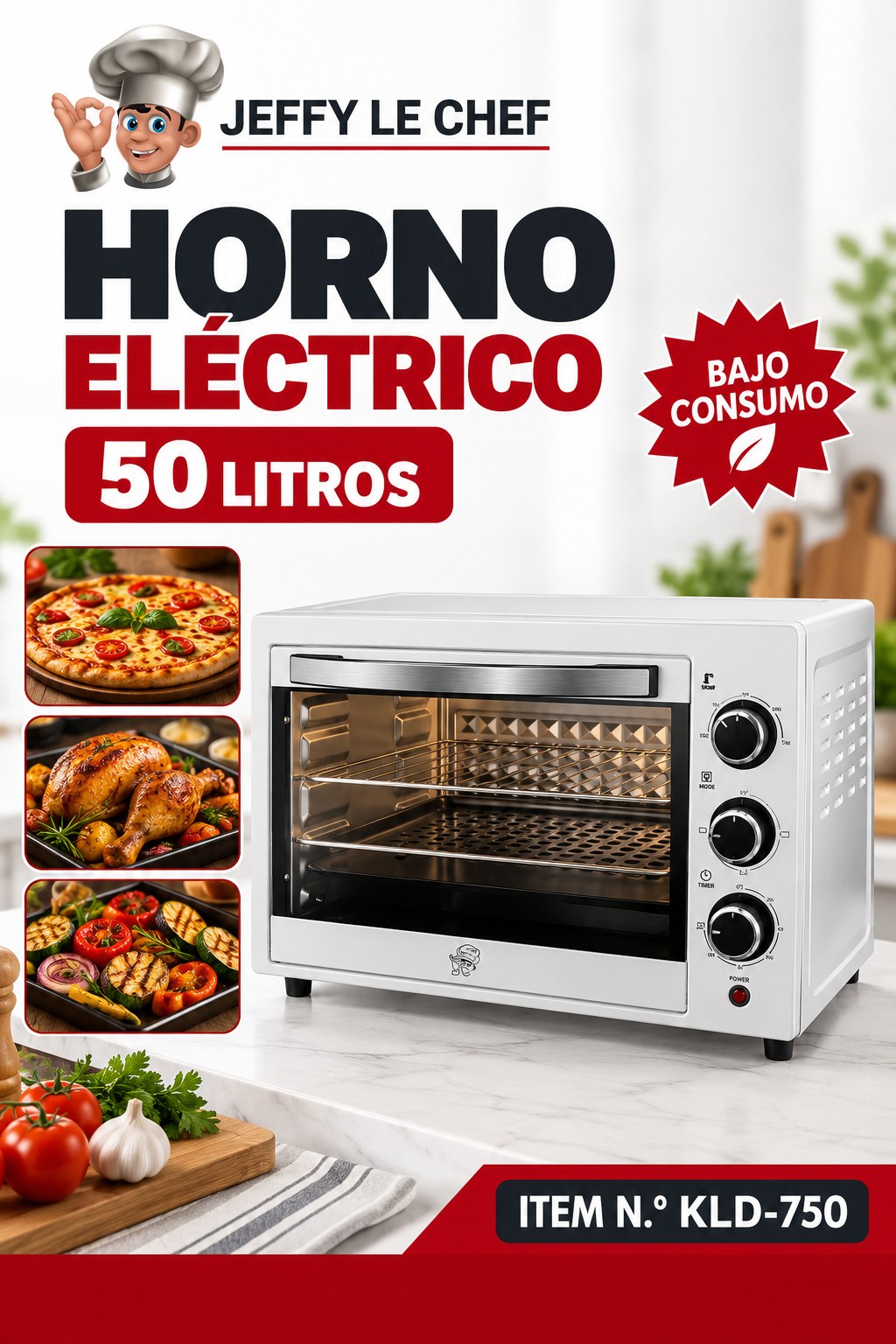 Horno Eléctrico 50 Litros (Jeffy Le Chef)