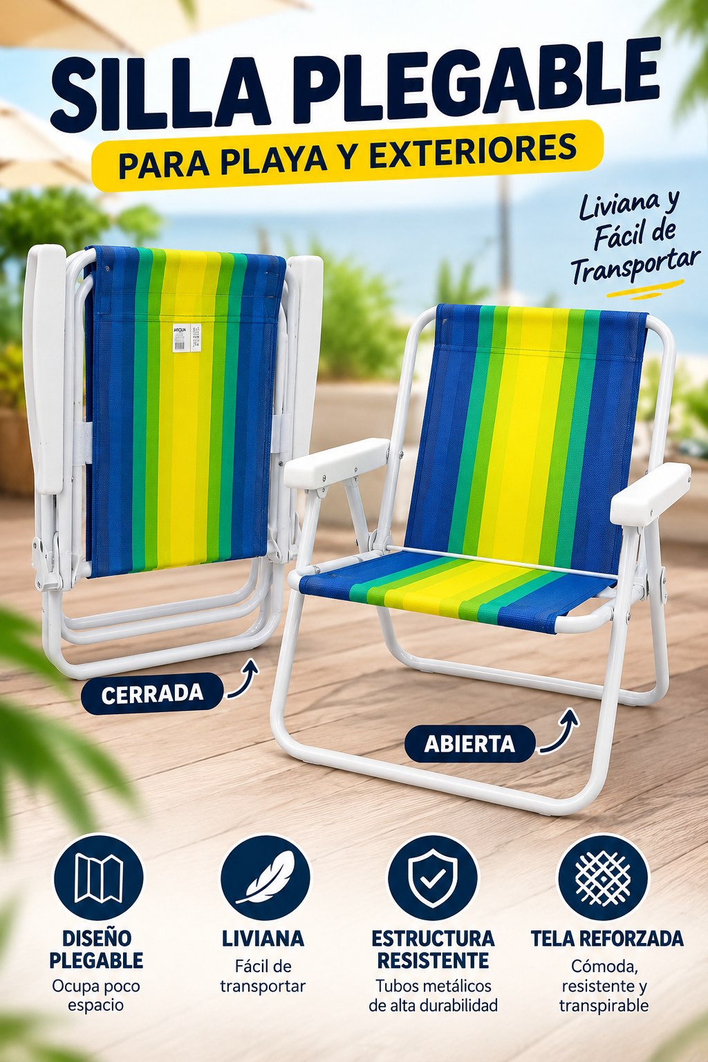 Silla Plegable para Playa y Exteriores
