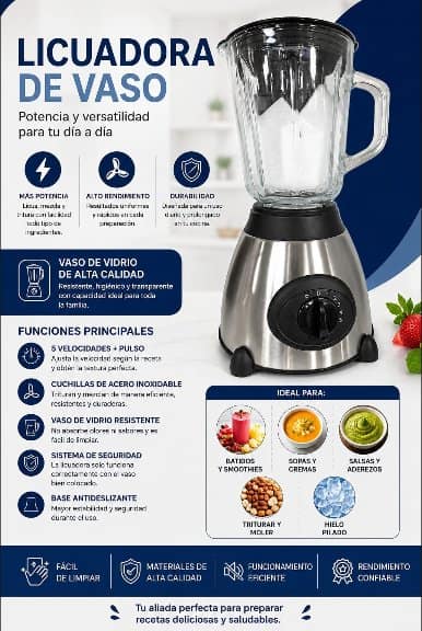 Licuadora con Jarra de Vidrio Multifunción