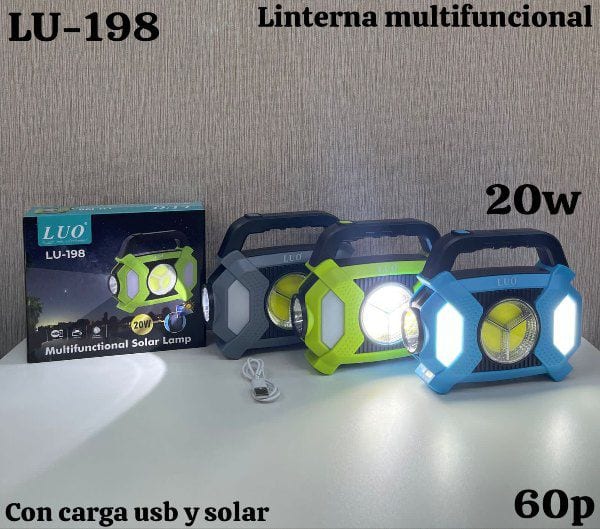 Linterna Multifuncional 20W con Carga USB y Solar