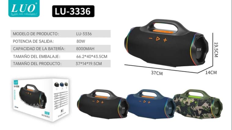 Parlante Bluetooth Portátil con Luz RGB 80W (grande)