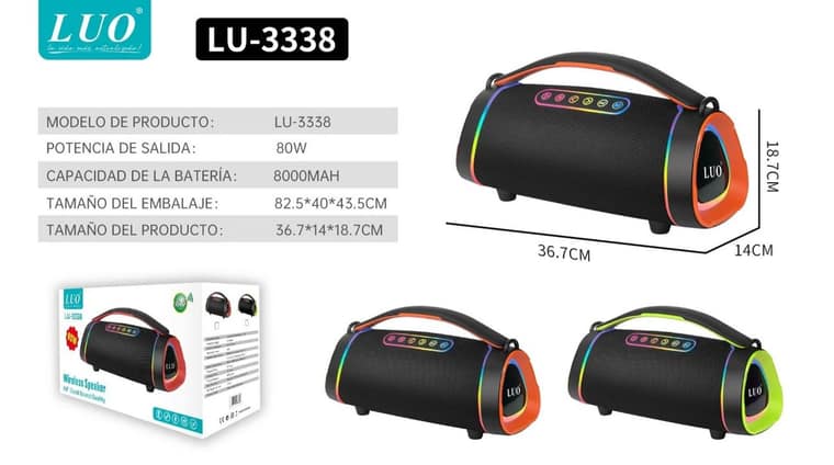 Parlante Bluetooth Portátil con Luz RGB 80W (compacto)