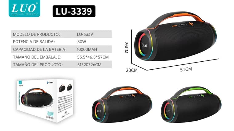 Parlante Bluetooth Portátil con Luz RGB 80W