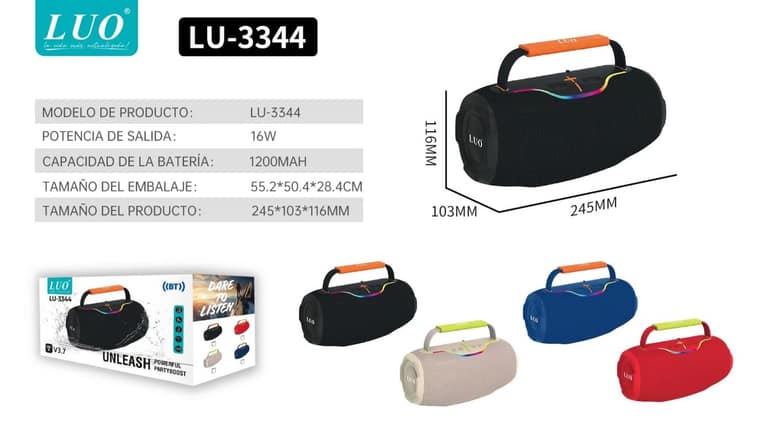 Parlante Bluetooth Portátil con Luz RGB 16W
