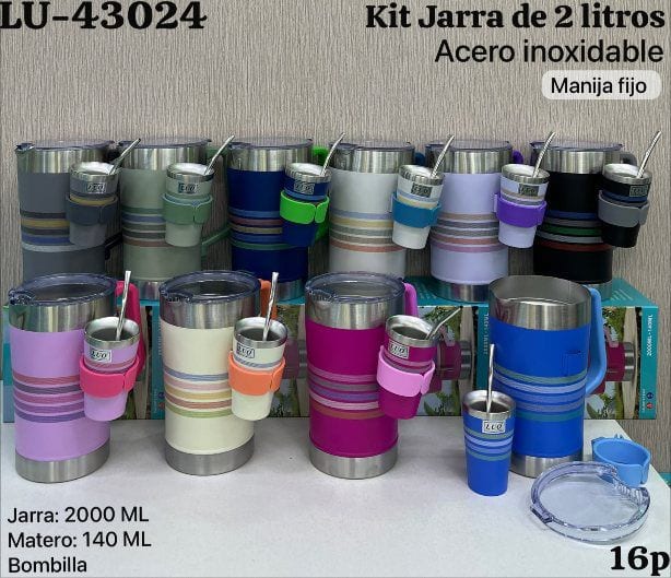 Kit Jarra Térmica 2L con Matero y Bombilla (manija fija)