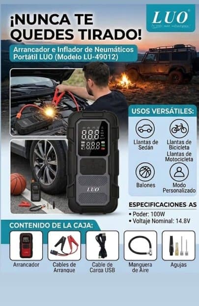 Arrancador e Inflador de Neumáticos Portátil