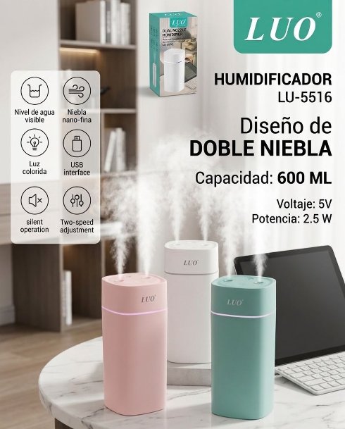Humidificador LUO 600ML Doble Niebla