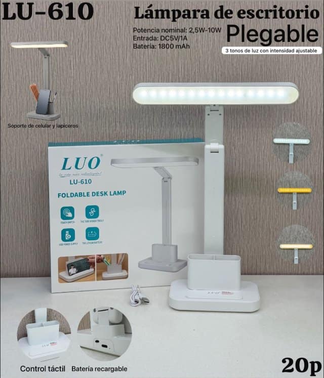 Lámpara de Escritorio Plegable con portalápices