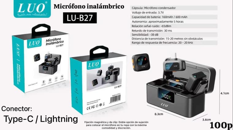 Micrófono Inalámbrico Dual (Type-C y Lightning)
