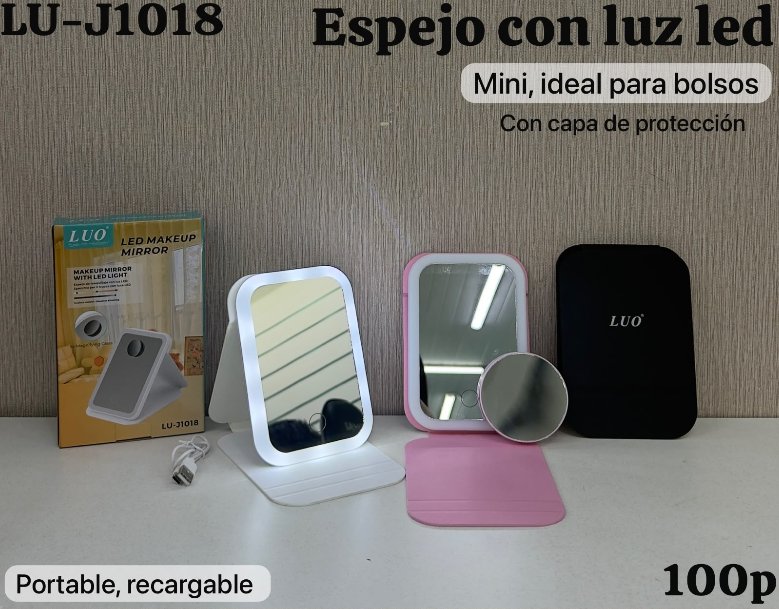 Espejo con Luz LED y Porta Maquillaje Mini (Ideal para Bolsos)