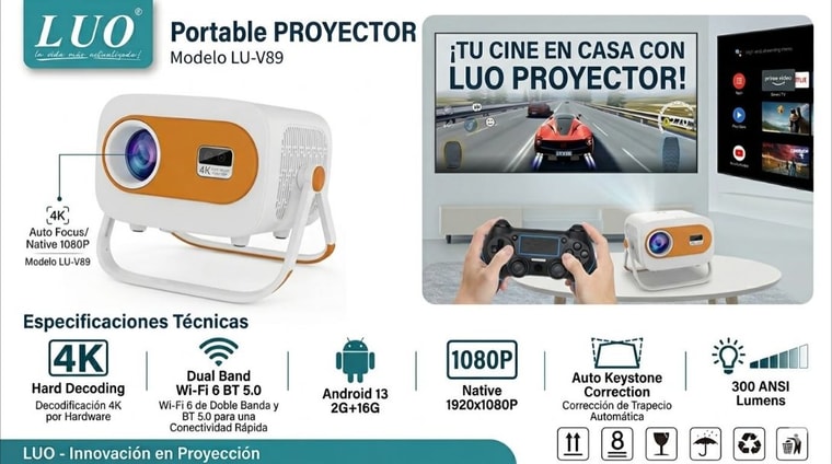 Proyector Portátil LUO 4K con Android Integrado