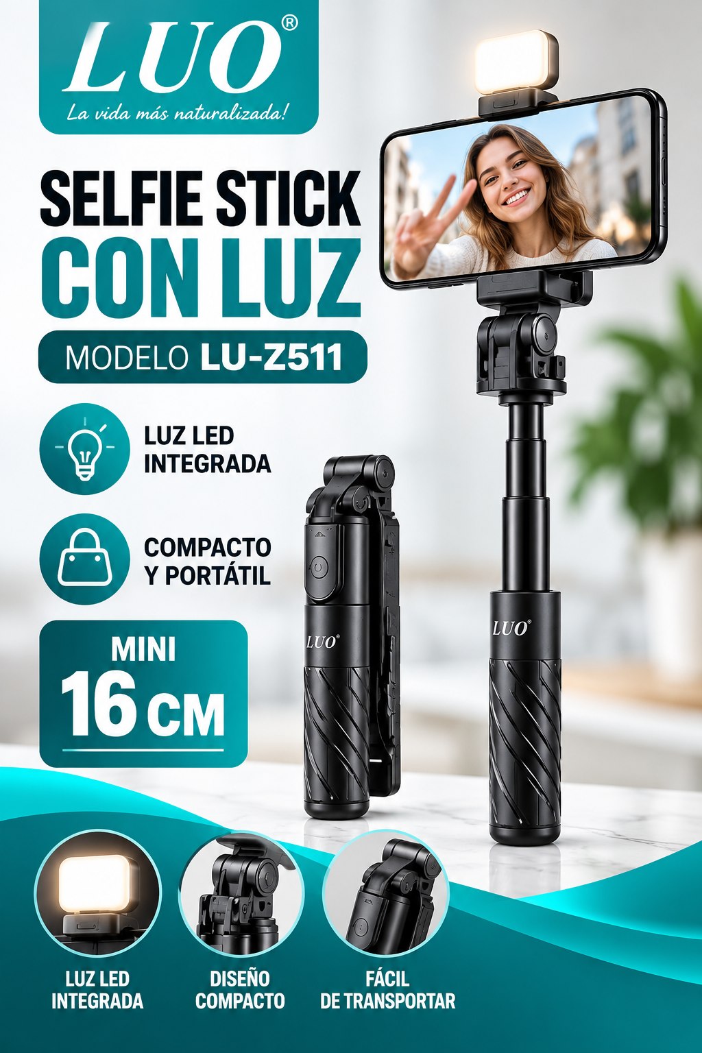 Selfie Stick con Luz LED