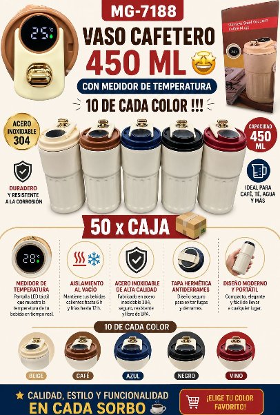 Vaso Cafetero con Medidor de Temperatura 450ML