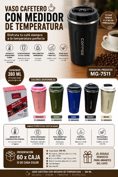 Vaso Cafetero con Medidor de Temperatura 380ML
