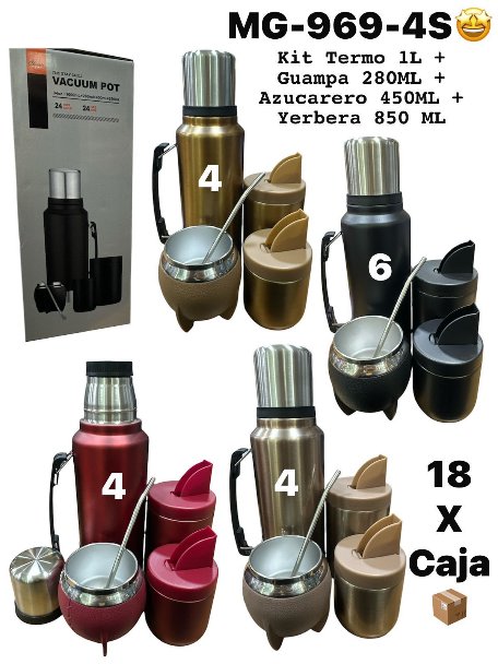 Kit Termo 1L + Guampa 280ML + Azucarero 450ML + Yerbera