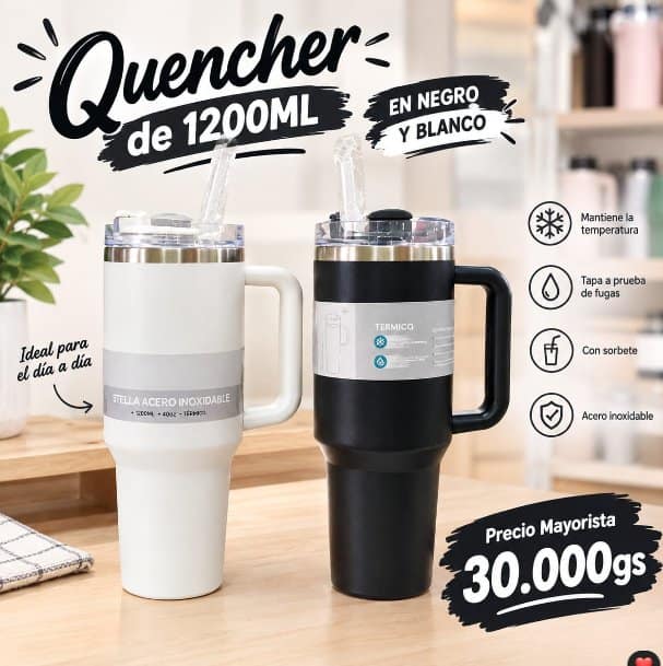 Quencher 1200ML con Asa (Blanco/Negro)