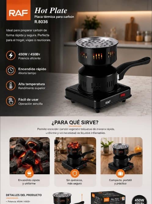 Encendedor de Carbón Hot Plate 450W