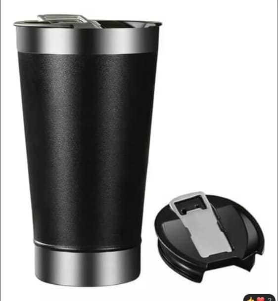 Vaso Térmico Negro con Tapa y Abridor